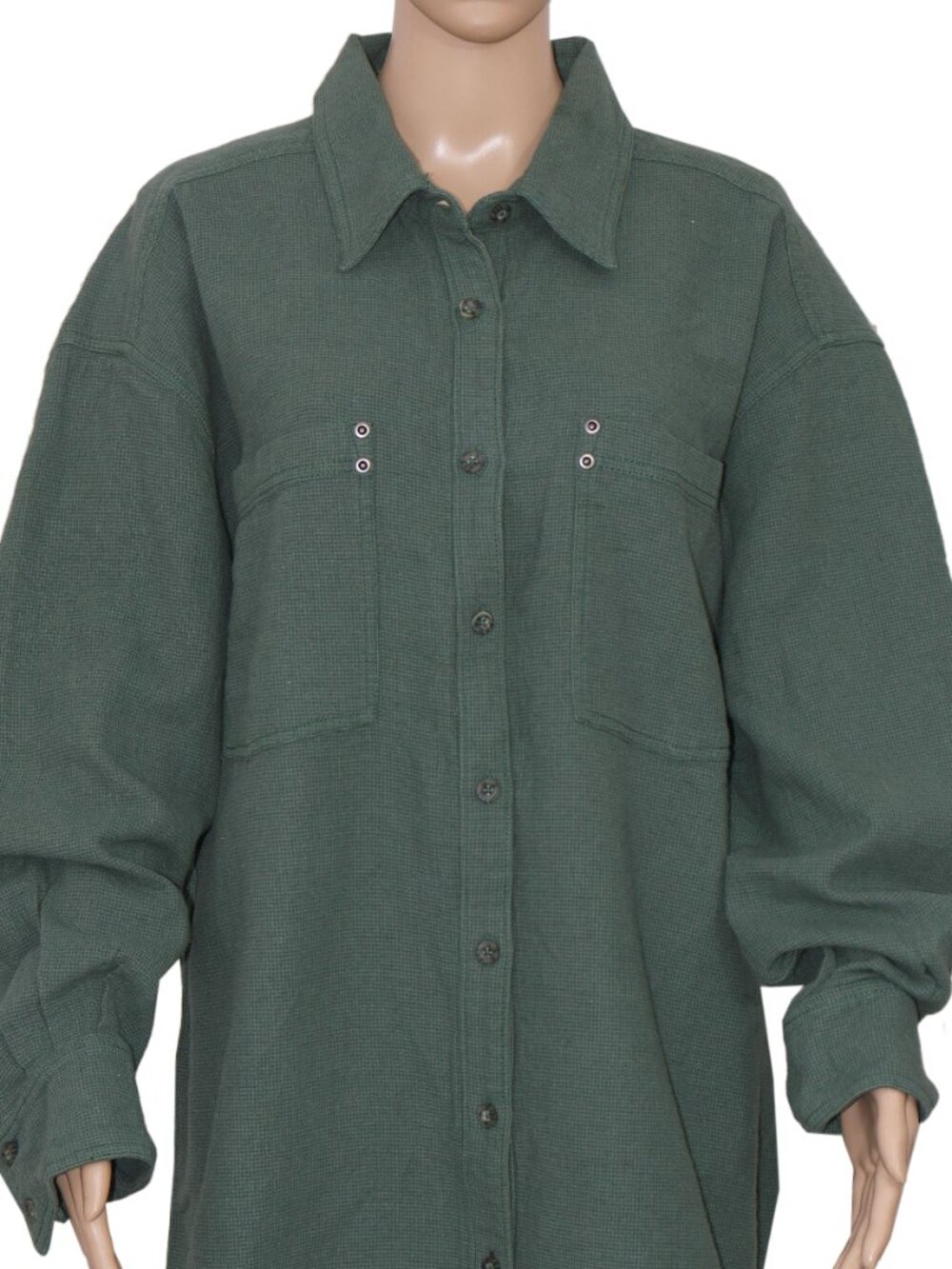 Free People We The Free Freddie Menswear Shirt Top Button Front Green L - Picture 6 of 9